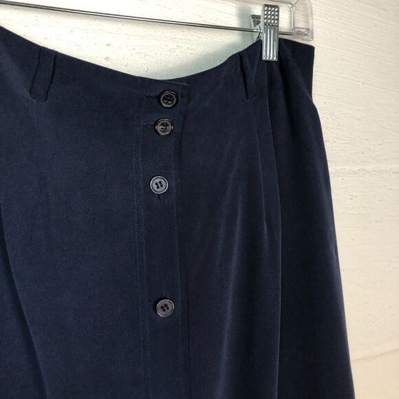 Vintage Studio G‎ Womens Silk Button Down Midi-Skirt Size 12 Navy Whimsigoth - Picture 4 of 7